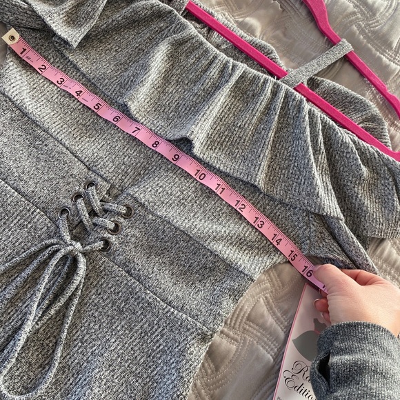 NWT Girls Teen Rare Editions sz 14 cold shoulder Long Sleeve Stretch Gray - Picture 8 of 10